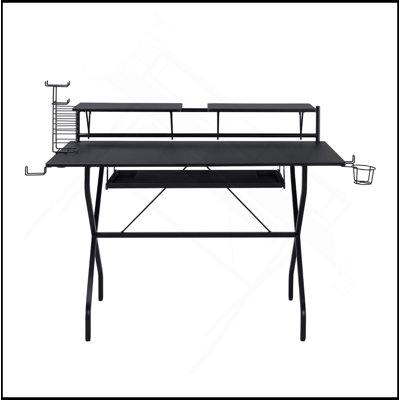Rectangular Computer Desk With Keyboard Tray, Black
