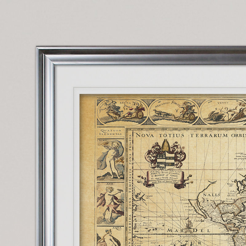 « rétro world map viiii antique », impression, Argent, H 31 po x l 43 po x P 1,5 po