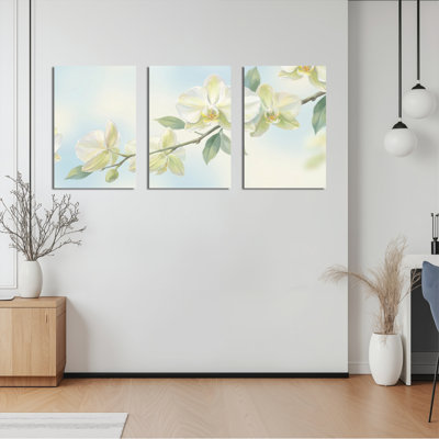 Ensemble de 3 reproductions de peinture à l'huile sur toile tendue à motif floral blanc orchidée blanche pour salon