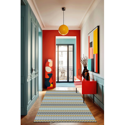 Tapis intérieur / extérieur bleu en polypropylène tissé à la machine Cobi