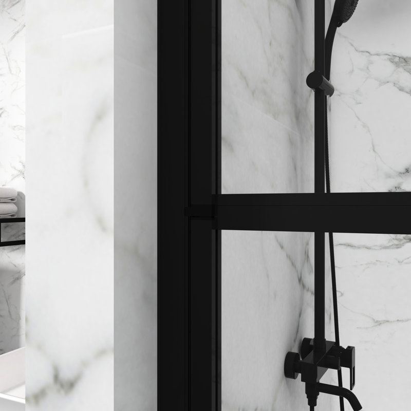 Black 180° Pivot Shower Door With 55" Height & 31.5" Width Tempered Glass Panel, Installation Needed Bathtub Door, 55"x31.5", Glass, Noise-reduction Feature