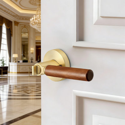 Keyless Privacy Door Handle With Zinc Alloy And Walnut Wood Design, Reversible For Left Or Right Hand Interior And Exterior Doors