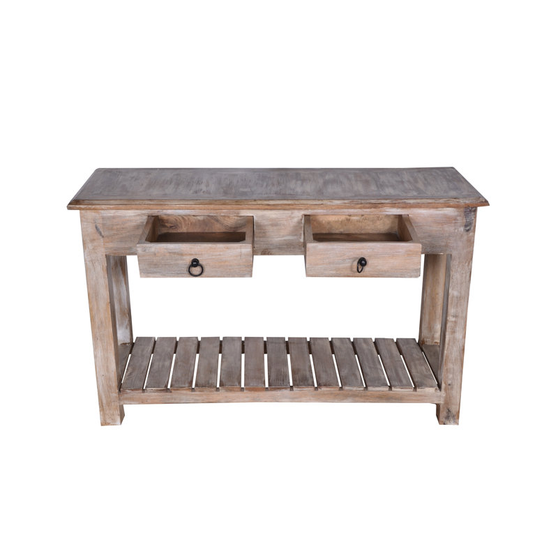 Duplin Console Table – White Washed Distressed Mango Wood with Lower Shelf (48") 