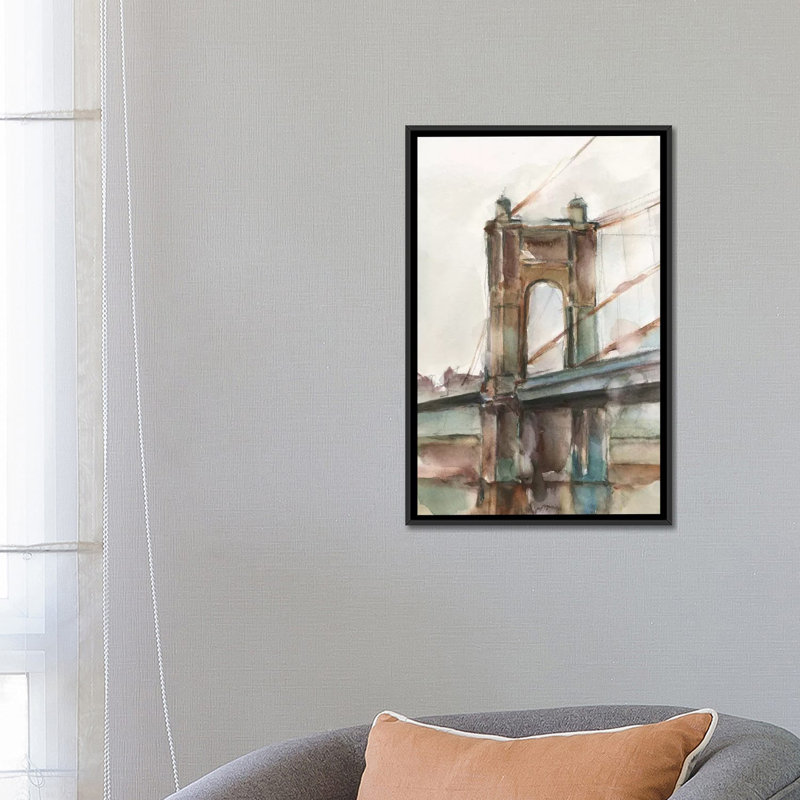 «Bridge at Sunset I» par Ethan Harper - reproduction d'art, H 48 po x l 32 po x P 1,5 po, Toile avec cadre noir, Pas de tapis