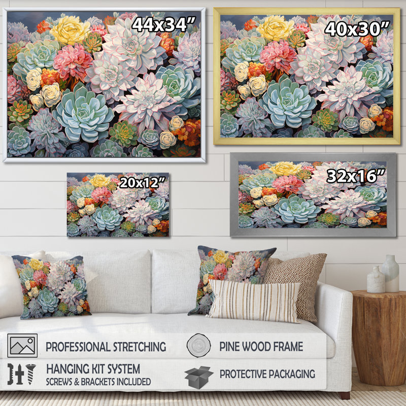 Breloque succulente bleue, H 34 po x l 44 po x P 1,5 po, Cadre simple noir