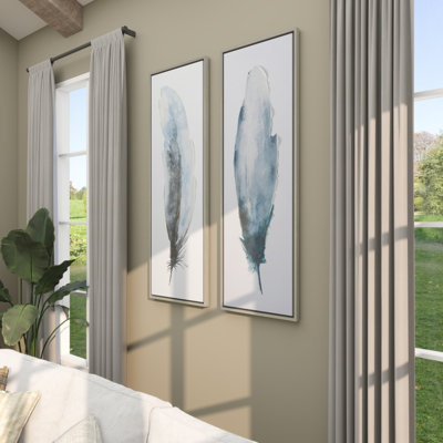 Canvas Feathers Bird Blue Framed Wall Art with Silver Frame Set