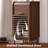 36” Tall Brown Cabinet With Roll-Up Door And Adjustable Shelf – Modern Slatted Storage Organizer
