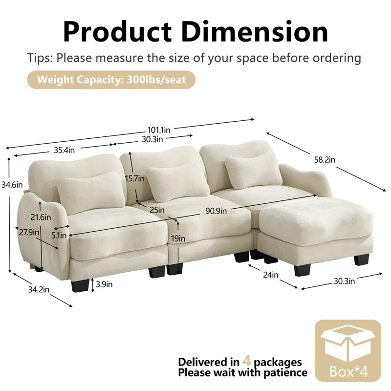 Canapé Elegant Everyday Comfort, Beige Chenille