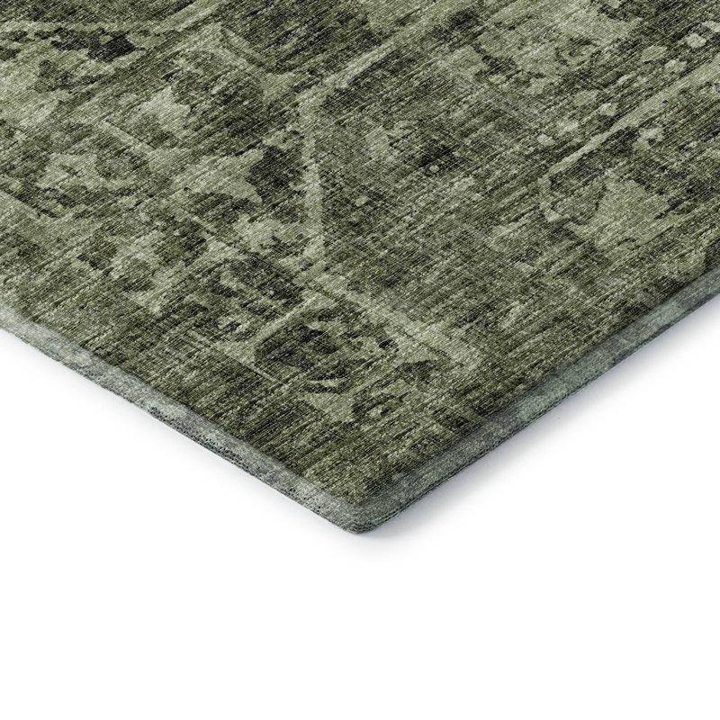 Premium Machine Washable Kelsa AMF41 Olive Rug, Rectangle 9' x 12'
