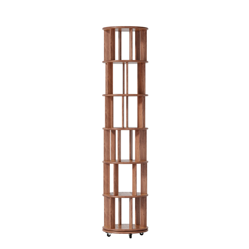Tour de bibliothèque en bois massif ° avec roulettes °, finition noyer moderne pour chambre à coucher, chambre d'enfant, bureau