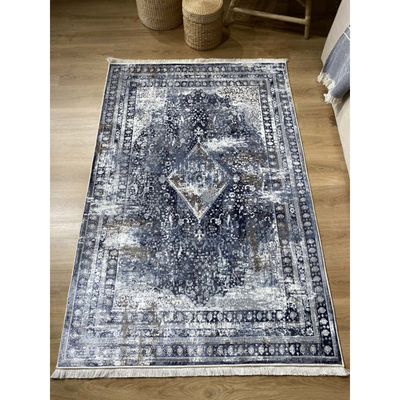Tapis en coton Landree avec envers antidérapant, Rectangle 5 pi 11 po x 11 pi 6 po