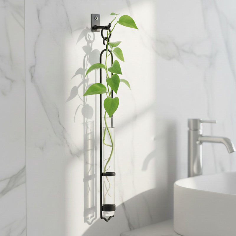 Callender Recycled Glass Wall Hanging Propagation Vase & Single Stem Pendant with Metal Hook (16.5"), 1 piece
