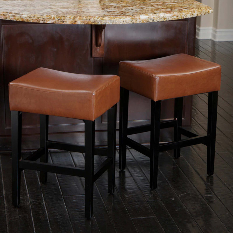Set of 2,Backless Leather Barstool, Brown, Counter Stool (26.75" Seat Height)