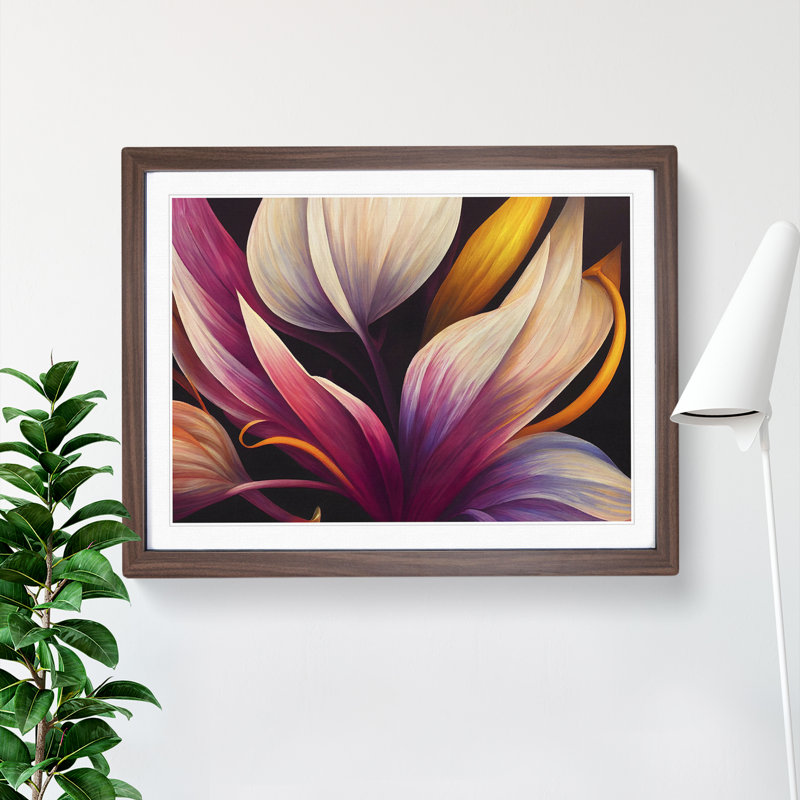 Gorgeous Modern Flowers - Single Picture Frame Print, Walnut Framed, 46cm H x 64cm W x 2cm D