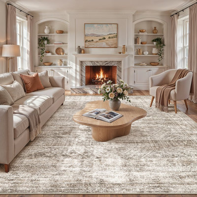Vintage Versatile Washable Area Rug - Retro Floral Non-Slip Floor Mat for Living Room, Bedroom, Balcony - Fade Resistant Absorbent Carpet for Home