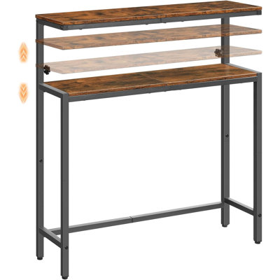 Narrow Console Table with Adjustable Height (31.5"-37.4") Behind Couch Table with 2-Tier Shelf Rustic Brown and Black