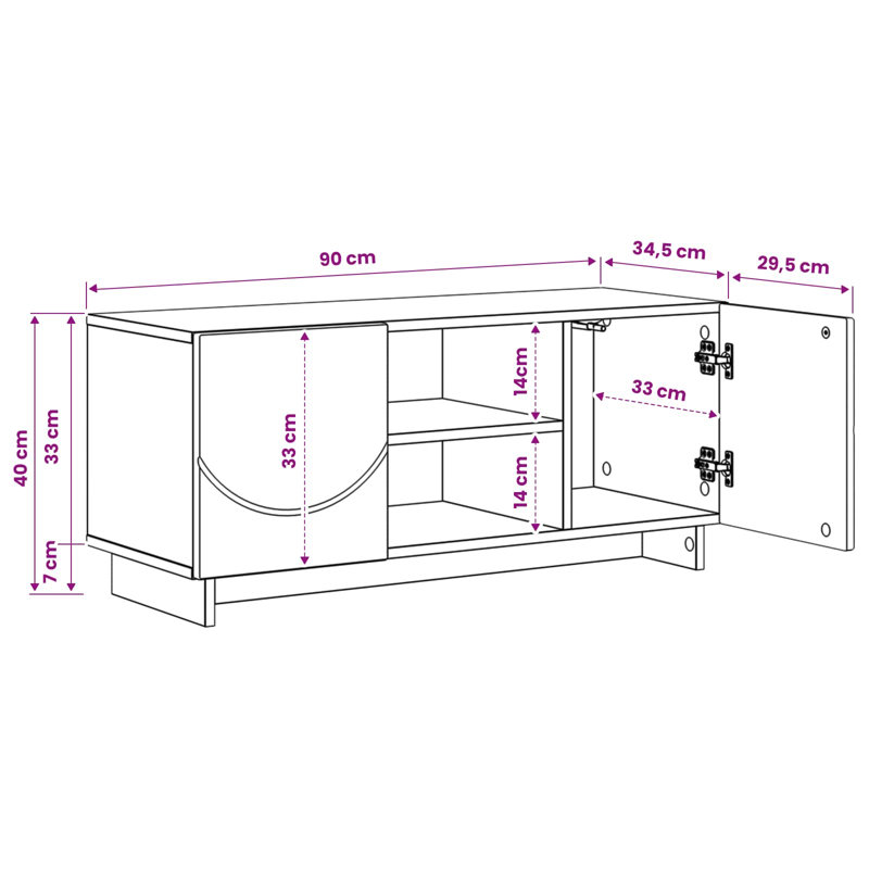 TV Stand, 40cm H x 179.5cm W x 34.5cm D, Smoked Oak