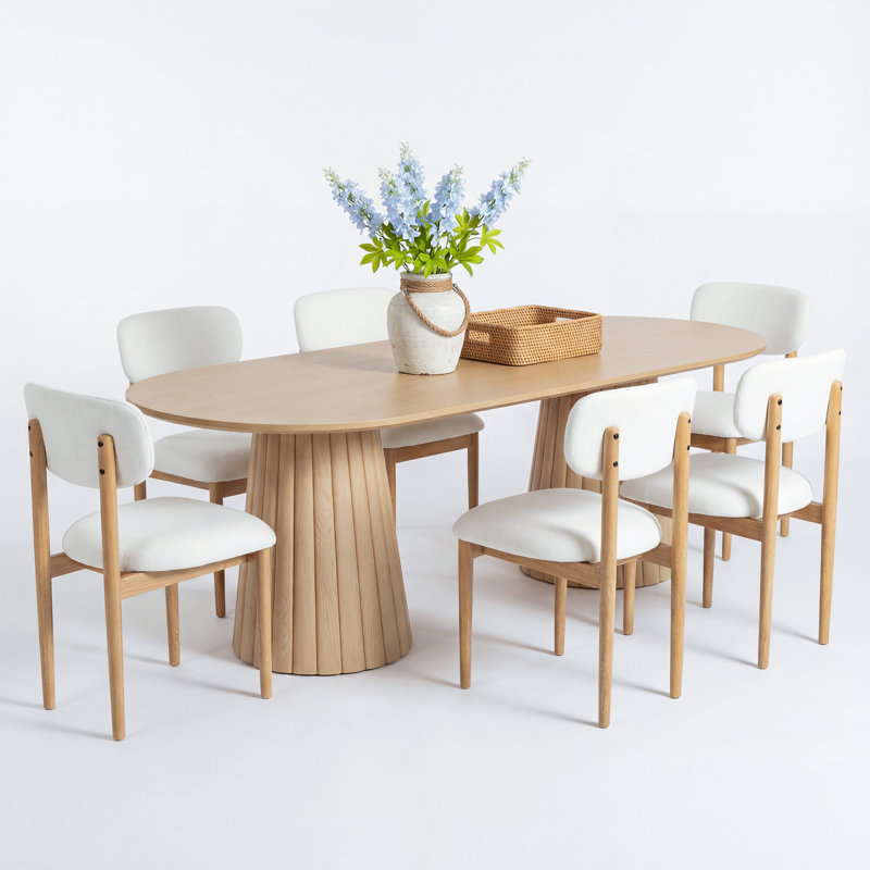 Hohl 6-Person Double Pedestal Solid Wood Dining Set, White
