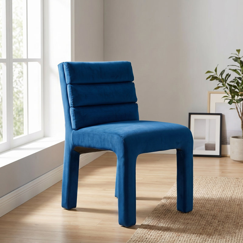 Chaise d'appoint rembourrée en velours Cowger, Marine