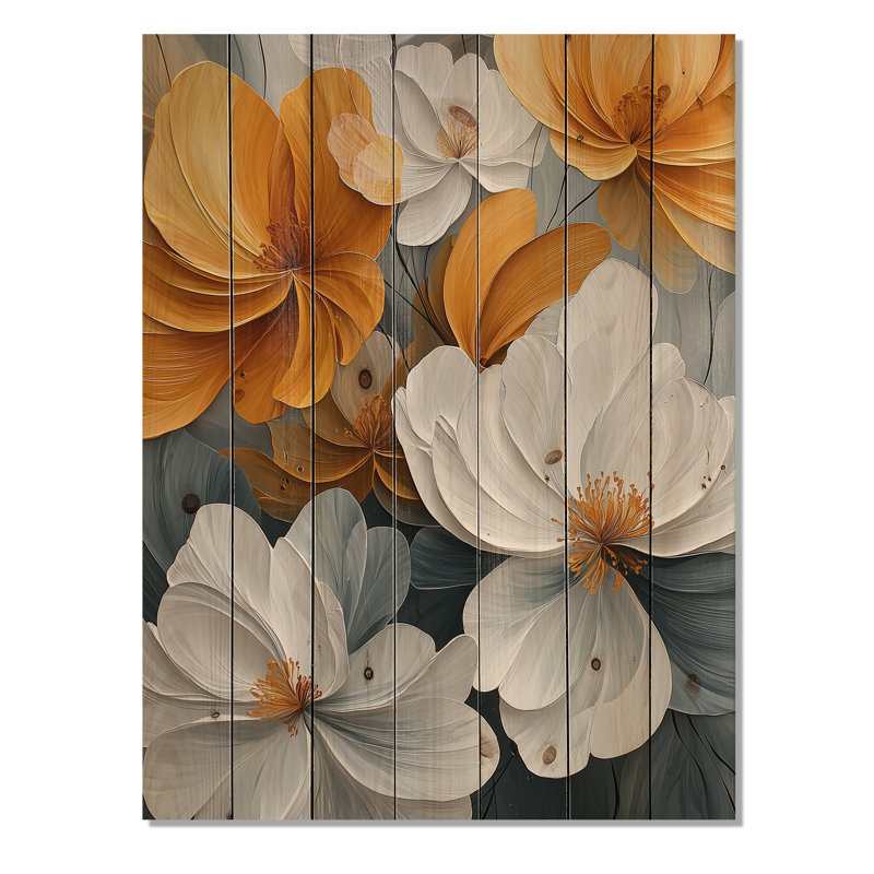 Petals Of Velvet Wildflowers Yellow II - Wildflowers Wood Print - On Natural Pine Wood, 40" H x 30" W x 0.78" D