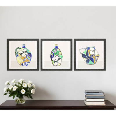 Ensemble de trois vases Picasso, impression encadrée noire