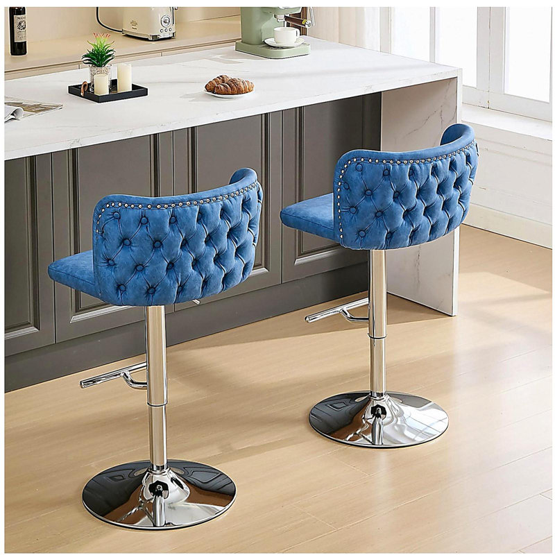 Swivel Bar Stool with adjustable seat height and chrome base, modern PU soft package with full back cushion bar stool, set of 2