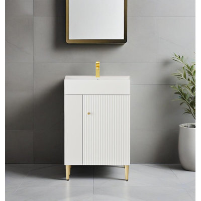 21.6" White Bathroom Vanity With Single Ceramic Sink