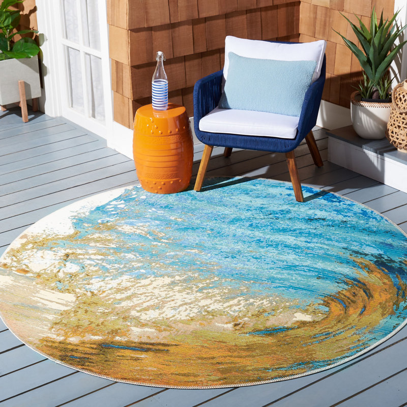 Keshbridge 500 Performance Abstract Indoor/Outdoor Area Rug, Round 8'