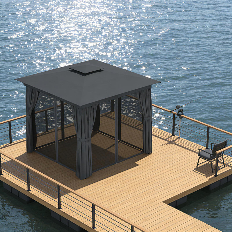 Auvent extérieur durable, structure en acier, conception moderne pour recevoir, Noir