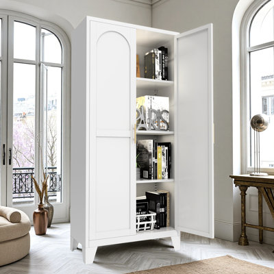 Armoire de rangement blanche en acier de 61 po avec tablettes réglables pour le bureau, le salon et la chambre à coucher - Finition griffée, installation sans effort de 2 portes en métal dans la cuisine, fabrication de rouille de couloir,