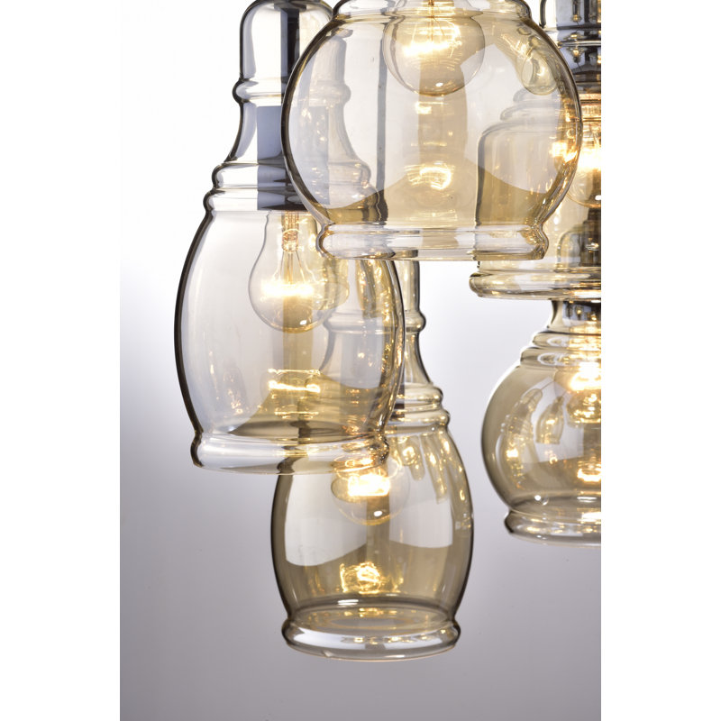 Nickelson 8 - Light Antique Black Cognac Glass Cluster Bell Pendant