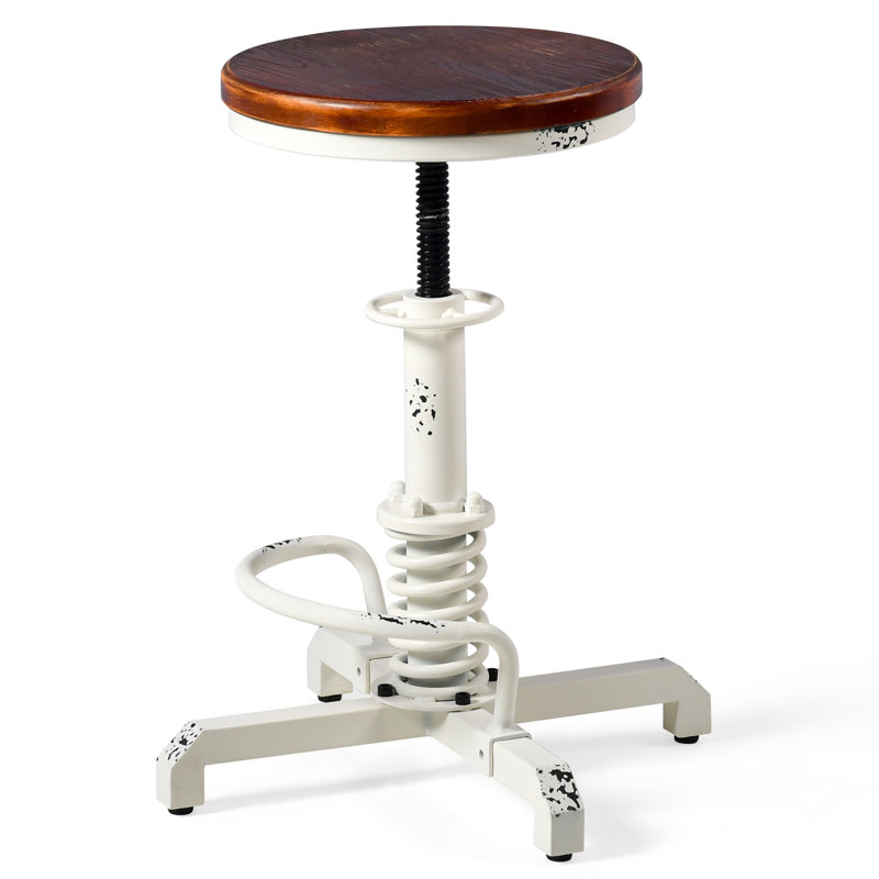 Tabouret pivotant en bois massif Jaitun, Blanc antique