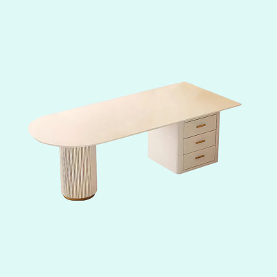 Bureau moderne en pierre frittée minimaliste avec trois tiroirs.