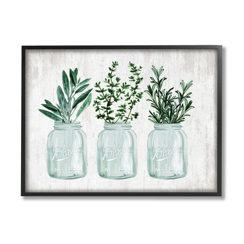 Bocaux en verre Kitchen Herb Trio Garden Spices, H 24 po x l 30 po x P 1,5 po, Giclée encadrée noir minuit