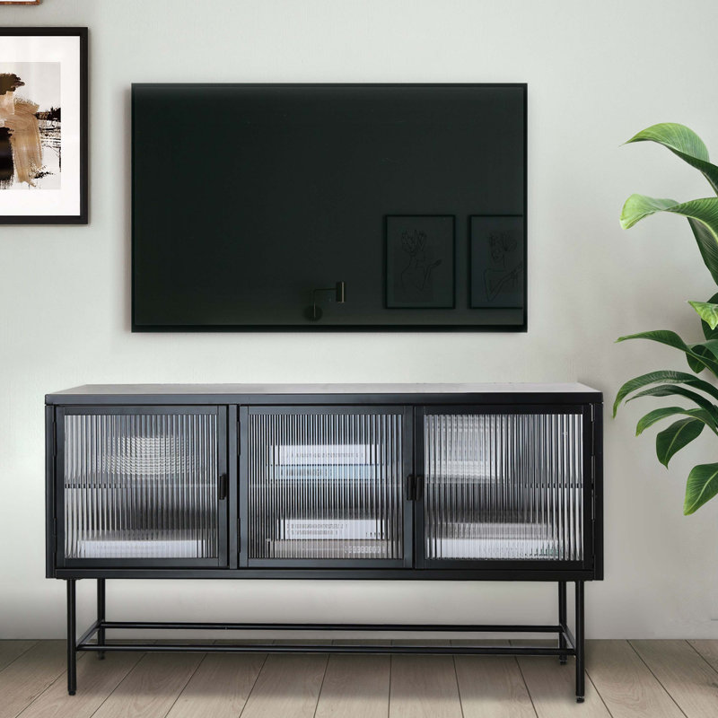 Meuble télé avec armoire de rangement fermée, Noir, Noir