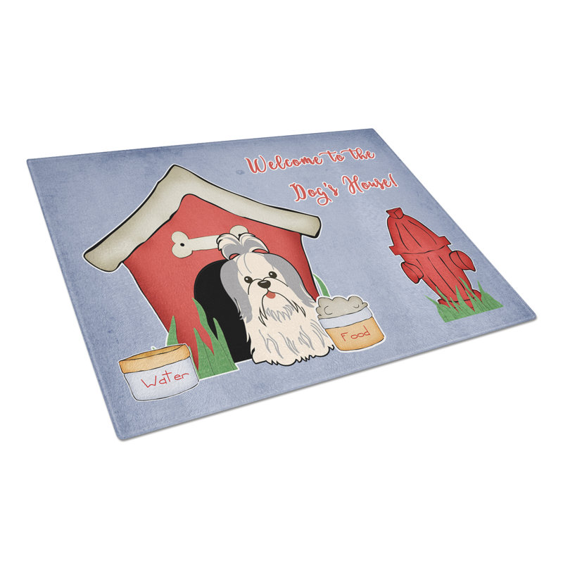 Planche à découper en verre de shih tzu caroline Dog House, Argent/blanc