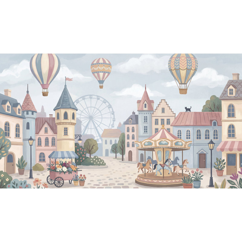 Carrousel mural Village Air, 120 po x 96 po, Peler et coller