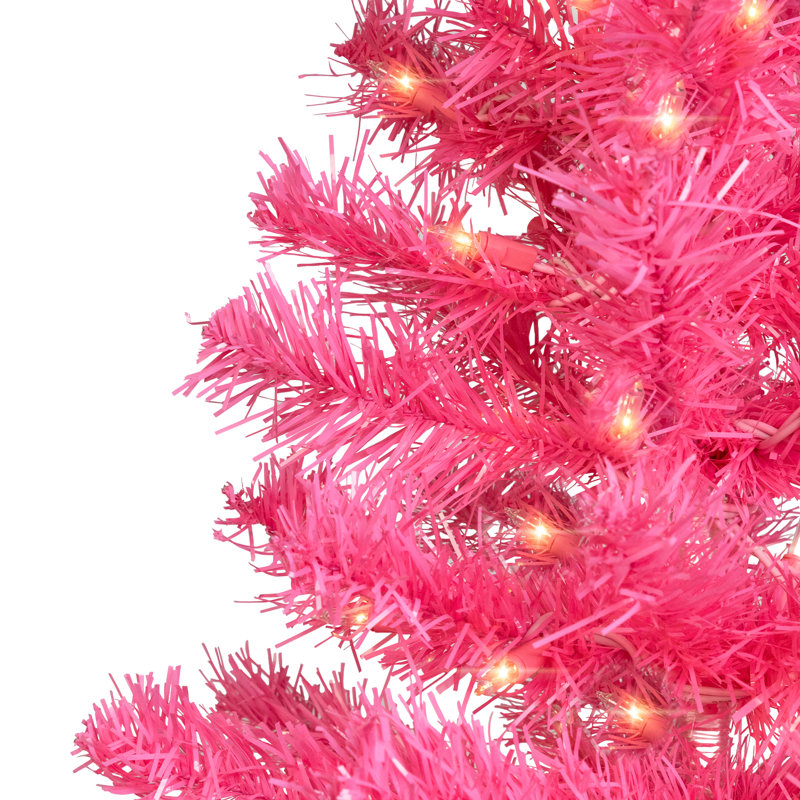 Artificial Tinsel Christmas Tree - 3' - Pink, Pre-Lit