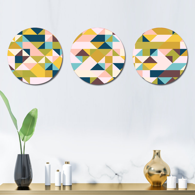 Ensemble de 3 décorations murales triangulaires au design rétro I