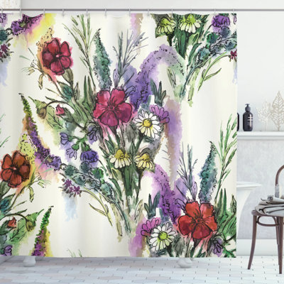 Floral Shower Curtain with Hooks Included