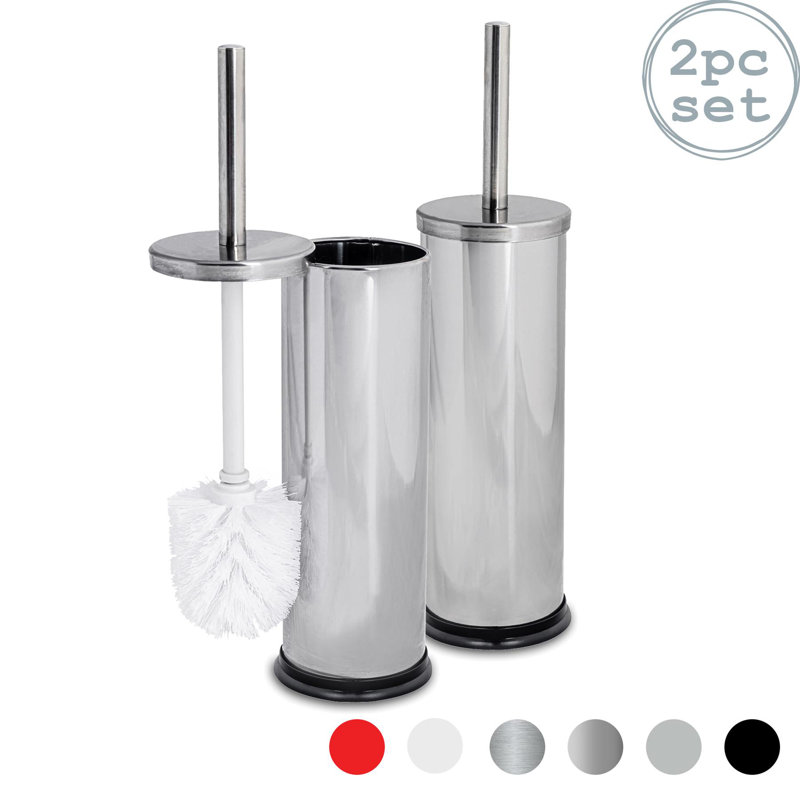 Harbour Housewares Round Toilet Brushes with Holder, Chrome