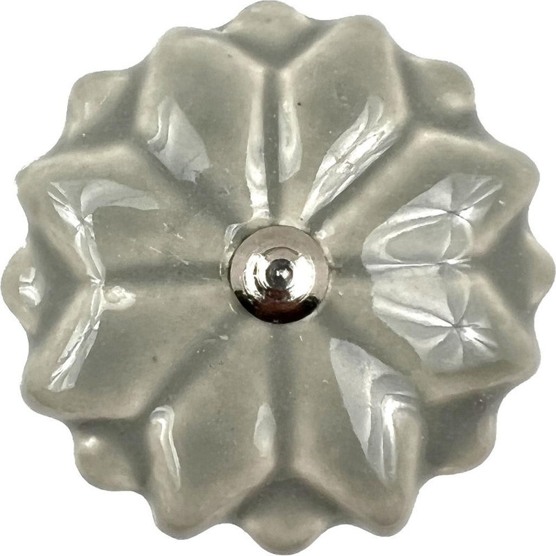 Set of Six Gray Ceramic Floral Drawer Pull Knobs