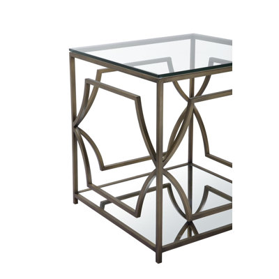 Pangea Home Benson Edward Glass End Table with Storage - Modern Glam Square Side Table – Tempered Glass Top with Brass Frame for Living Room or Bedroom - Brass Square Side Table