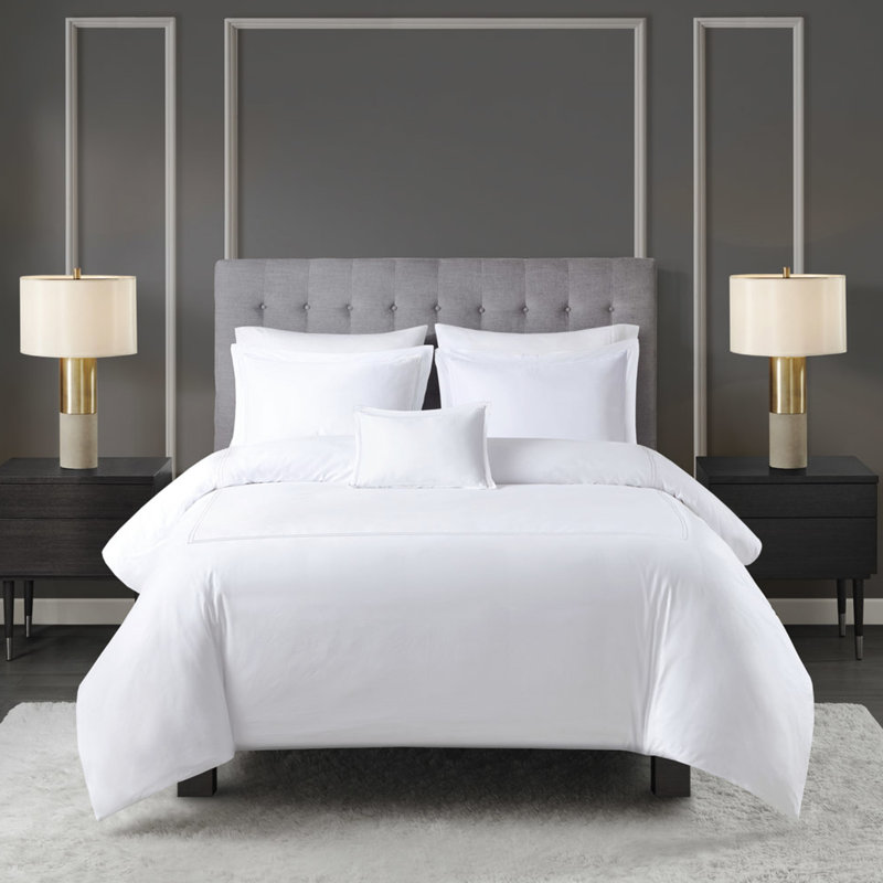 Édredon en coton 500 fils, double / grand, avec couette à fermeture à glissière et confortable coussin décoratif, double / grand