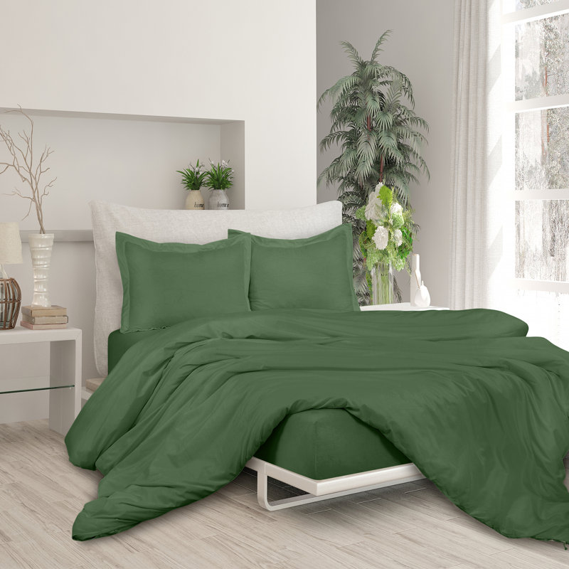 Literie , Housse de couette pour grand lit + 2 taies d'oreil, Vert foncé