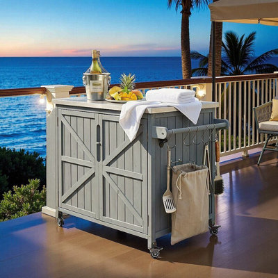 Îlot de cuisine 42,1 po avec plateau en acier inoxydable et armoire de rangement