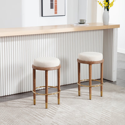 Modern Upholstered Bar Stool Without Backrest With Gold Ring Stirrups