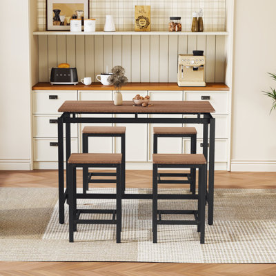 Ensemble de table de bar compacte 5 pièces avec table et tabourets TREXM - Design industriel moderne, mobilier peu encombrant pour salle à manger et coin-repas (brun foncé)