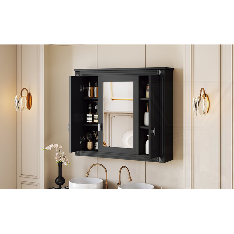 Armoire à pharmacie murale avec 4 tablettes, Noir