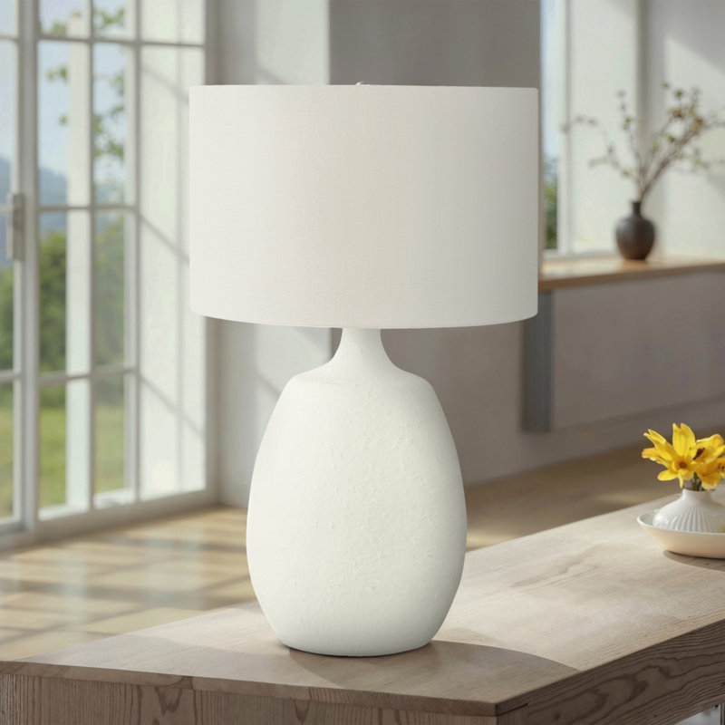 H 26 po, lampe de table, abat-jour ivoire / crème, résine crème, contemporain, éclairage, lampe de table